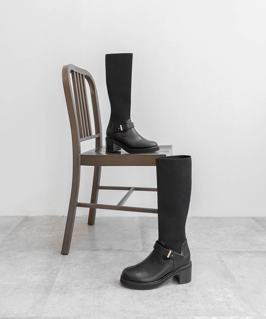 ラウンドトゥニットドッキングロングブーツ