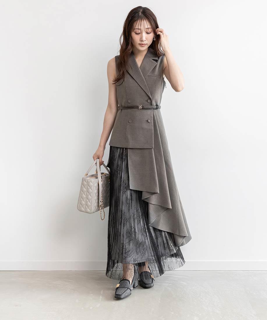 【25AW NEW】レースプリーツドッキングレイヤードワンピース