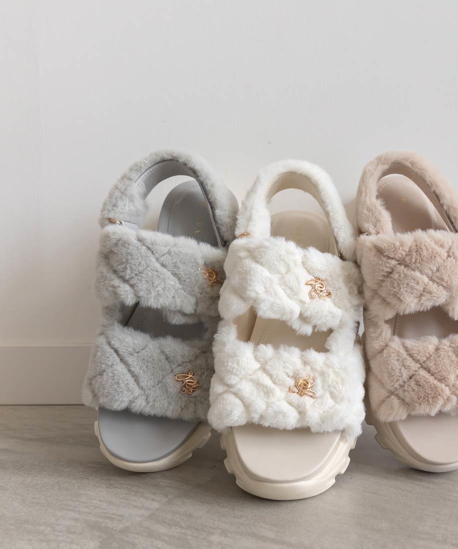 【25AW NEW】キルティングファースポーツサンダル
