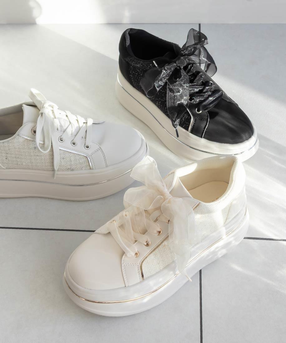【NEW】2WAY シアーリボンプラットフォームスニーカー